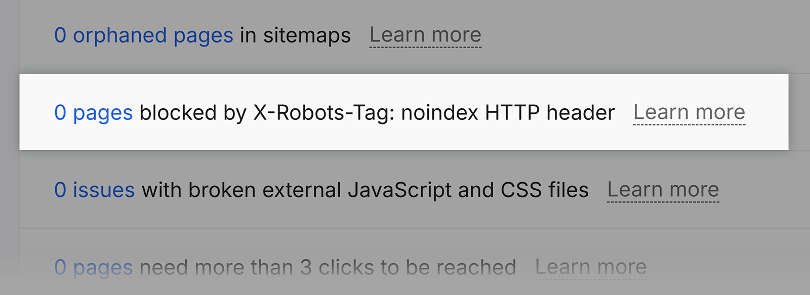 Site Audit report showing X-Robots-Tag noindex HTTP header notice