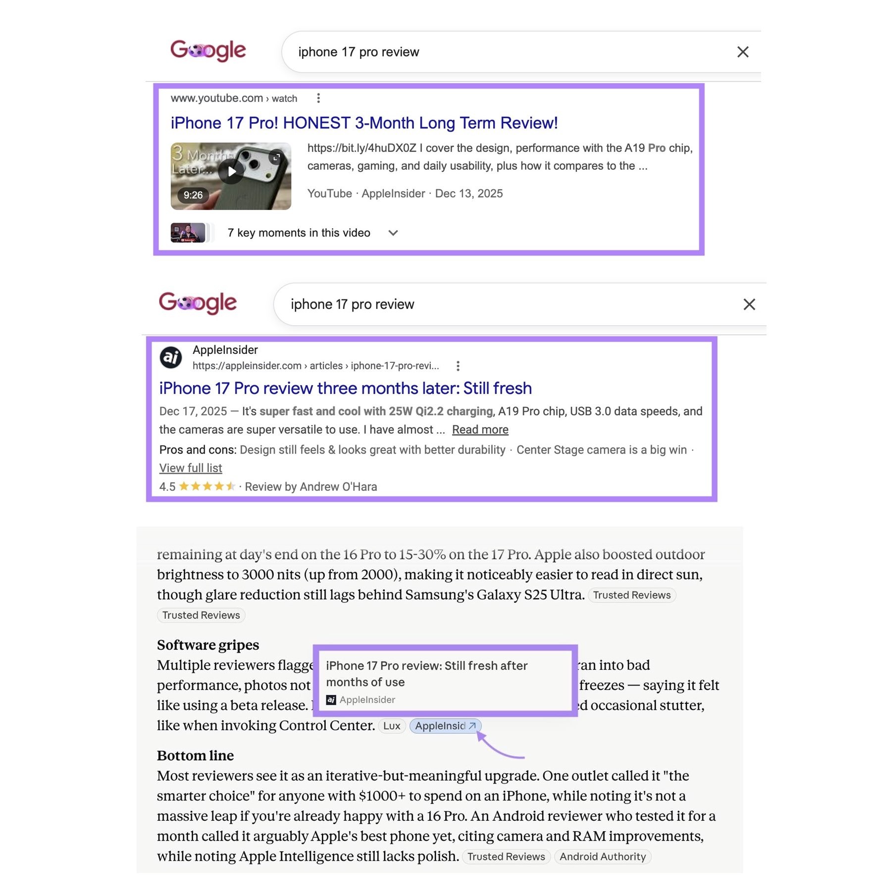 A video and written review by AppleInsider ranking on Google and also being cited on Claude.
