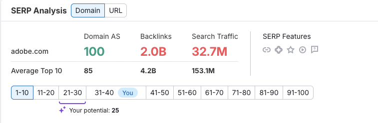 Your potential brackets in the SERP Analysis. 